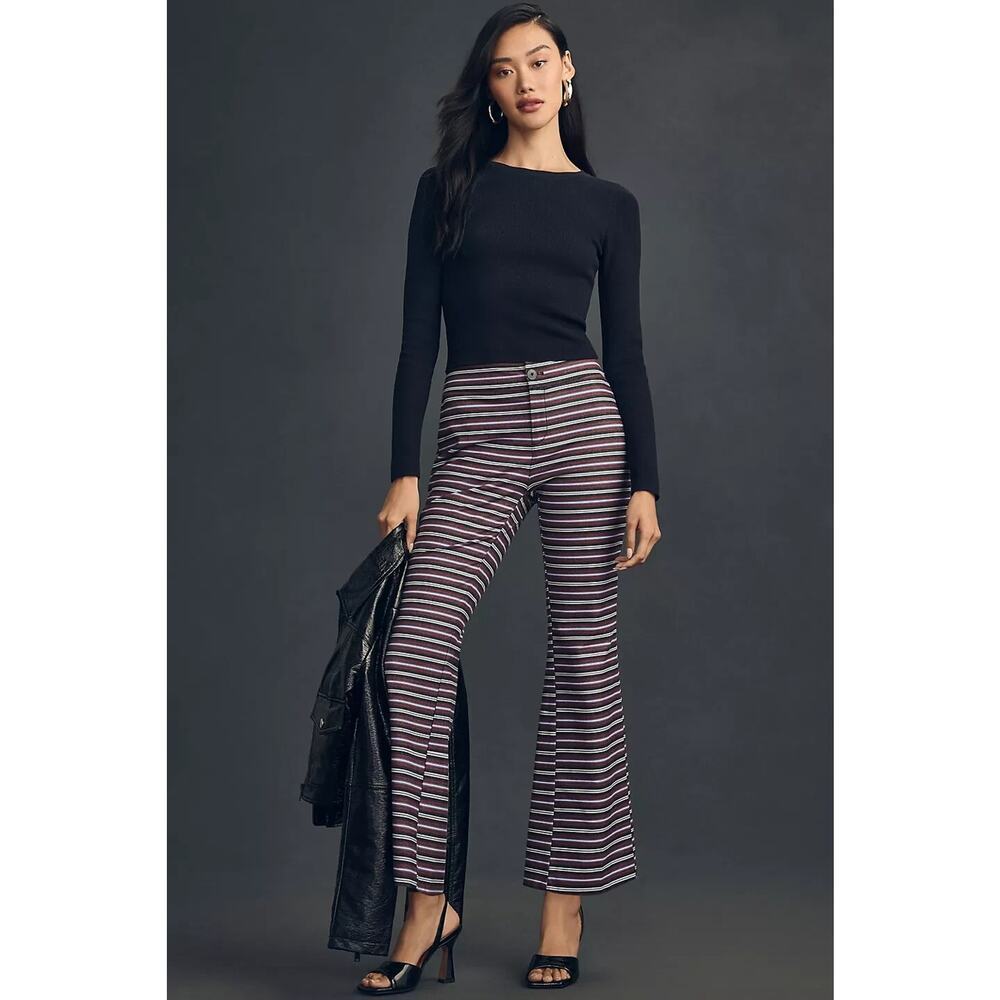 NWT Anthropologie Maeve Striped Kick Flare Pants Size 6 Tall Purple #8C453